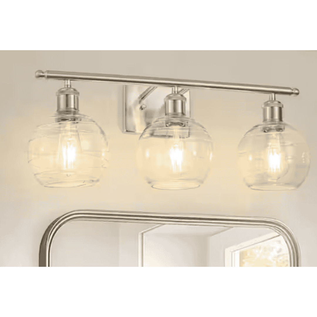 YANSUN HA-JQ28201CNK-1AP1 23 in. 3-Light Brushed Nickel Vanity Light with Clear Globe Glass Shades for Vanity or Powder Room