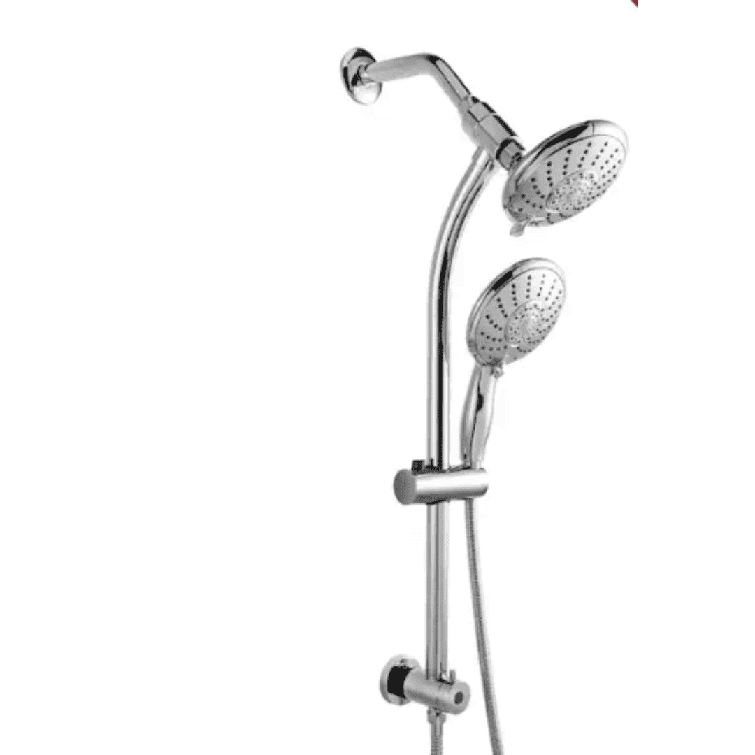 LORDEAR H-SLF16002 Double Rain Shower Set 5-Spray Patterns 5 in. Wall Mounted Round Spa Dual Shower Heads in Chrome