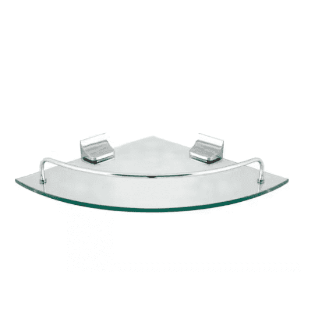MODONA GCS-PC 9.5 in. x 9.5 in. Glass Corner Shelf with Pre-Installed Rails in Polished Chrome
