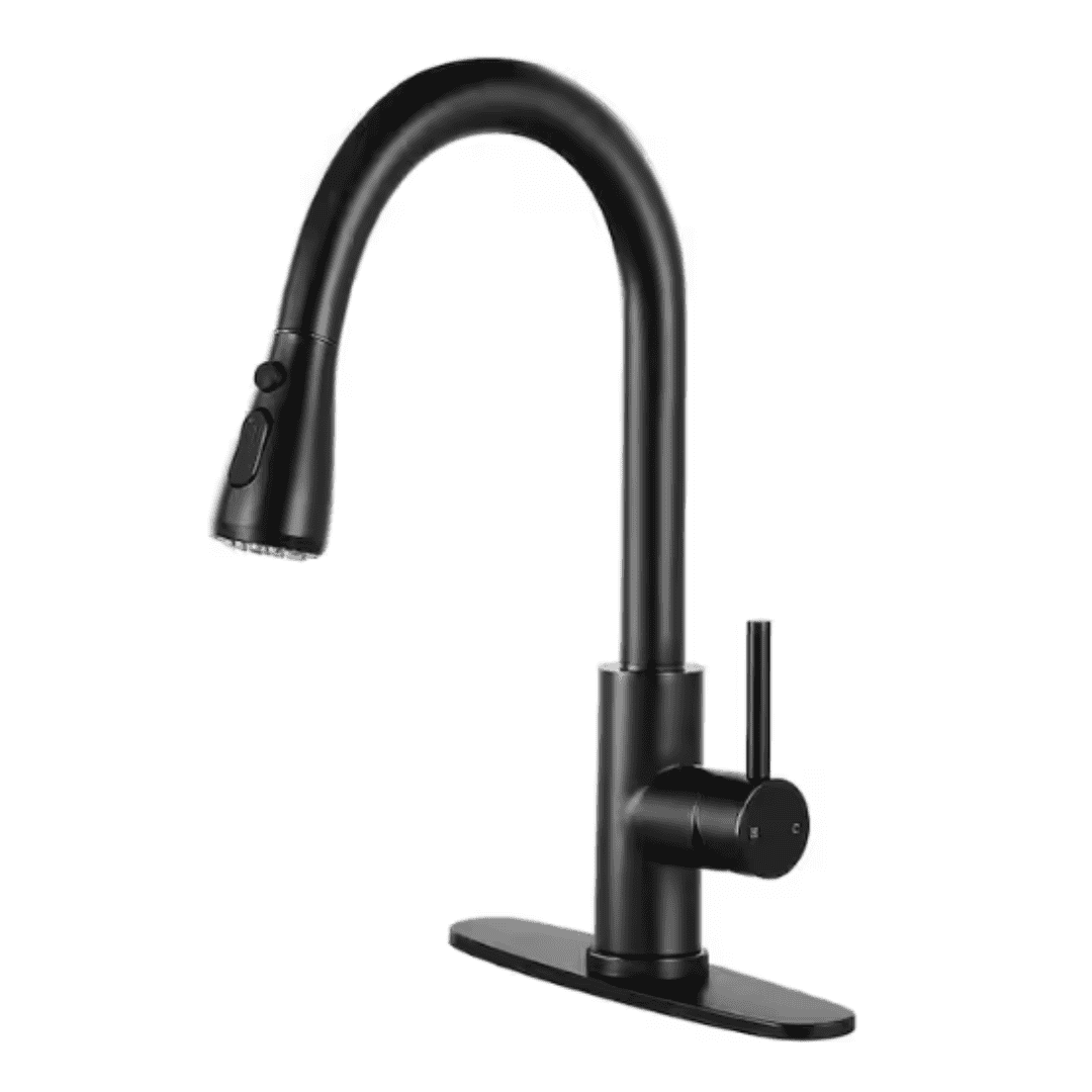 AKLFGN HD-PK-018B-DP 1-Handle Pull Down Sprayer Kitchen Faucet Single Level Stainless Steel Kitchen Sink Faucets in Matte Black