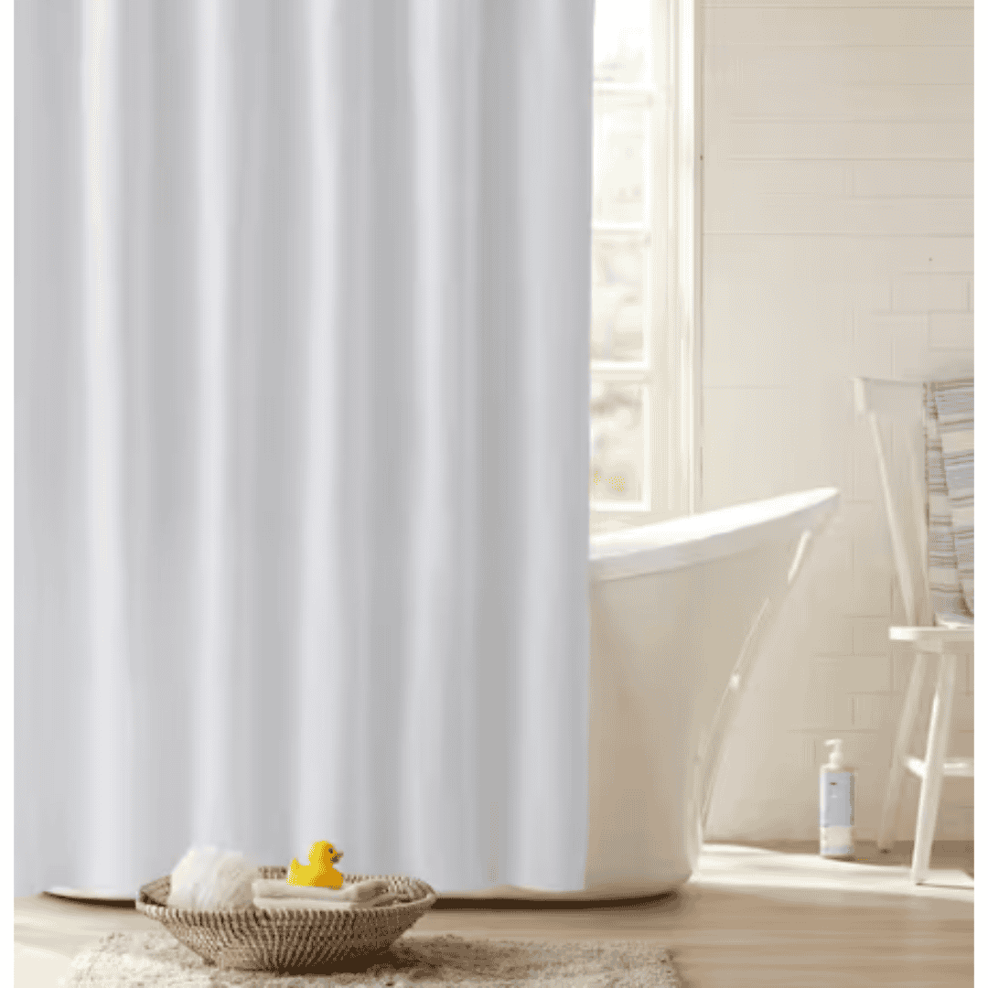 Clorox MSI008667 White 100% Polyester Shower Curtain Set with Waterproof PEVA Liner and 12 Metal Hooks, 70 in. x 72 in.