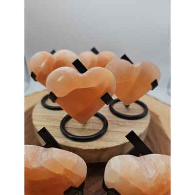 Peach Selenite Palm Stone W/stand 1each