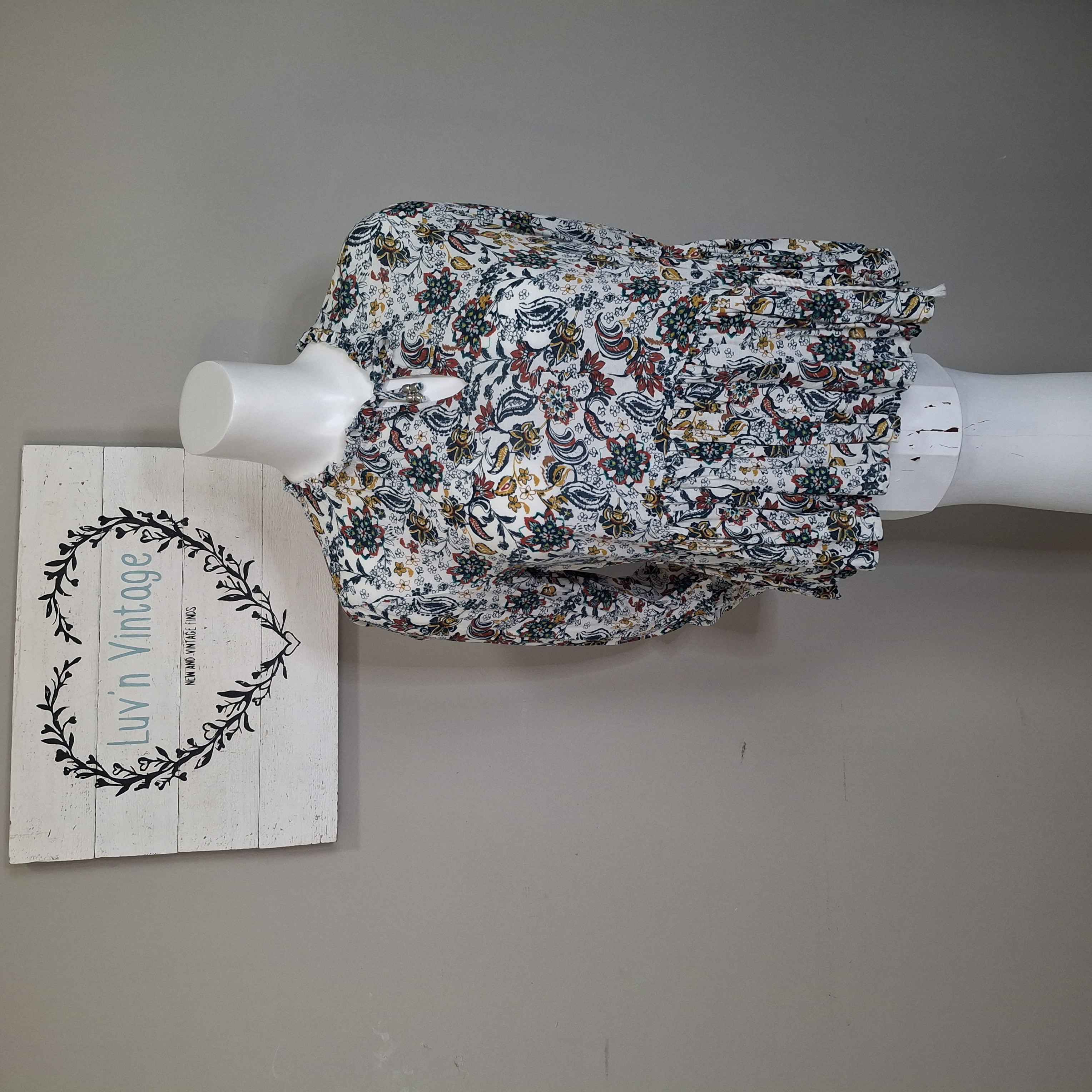 Time and Tru Womens Floral Print Peplum Blouse Long Sleeve Tie Neck Size S