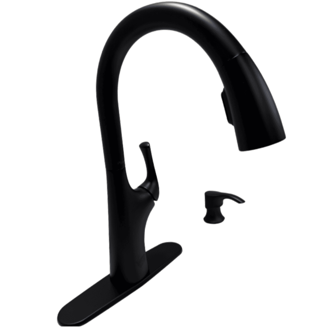 F-529-7LRRB Single-Handle Pull-Down Sprayer Kitchen Faucet with Soap Dispenser in Matte Black
