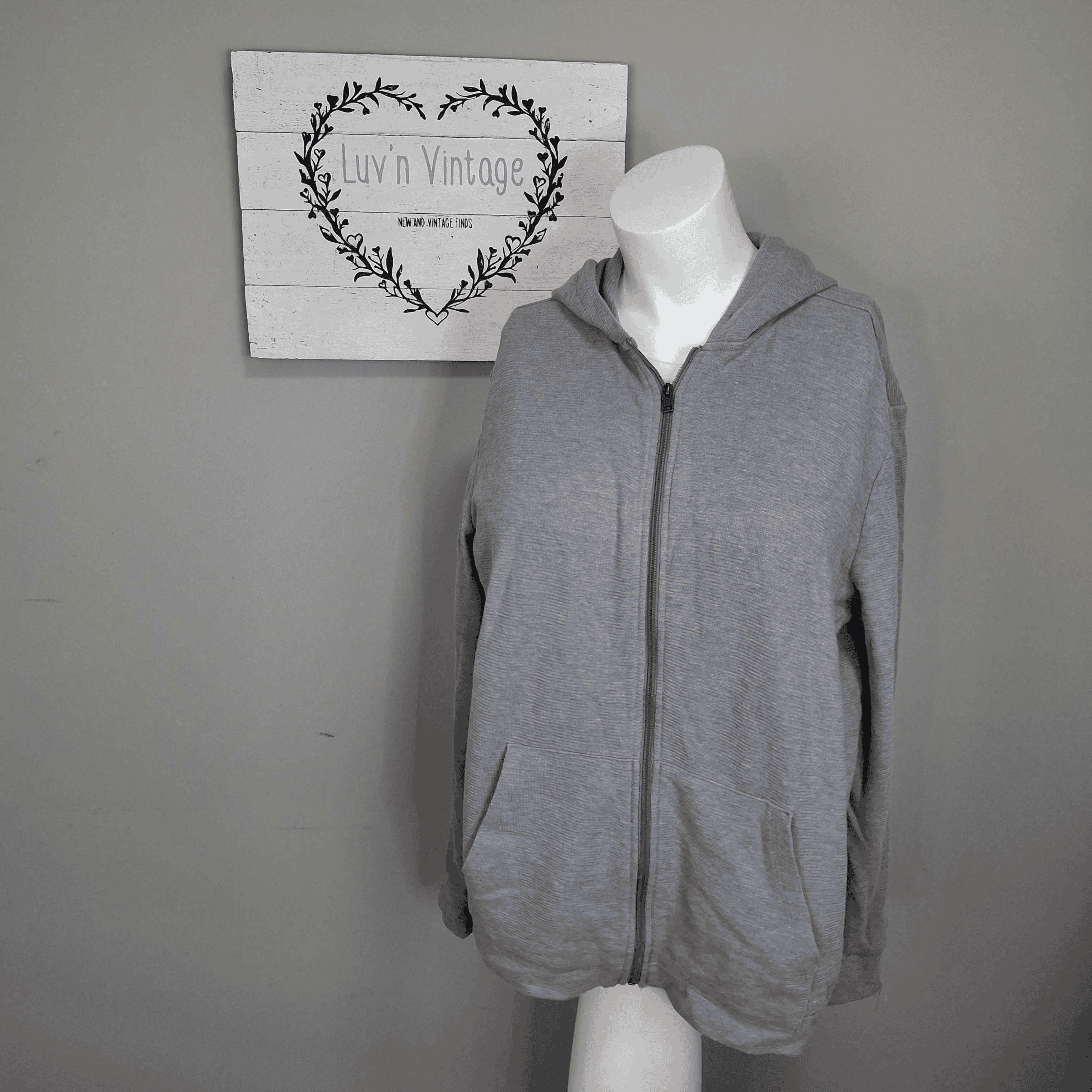 APT 9 Gray Textured Ribbed Full Zip Hoodie Jacket Women's Plus XXL