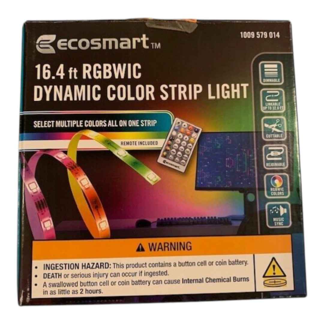 EcoSmart 1009579014 16.4 Ft Color Changing Dimmable Linkable Plug-in LED Strip Light