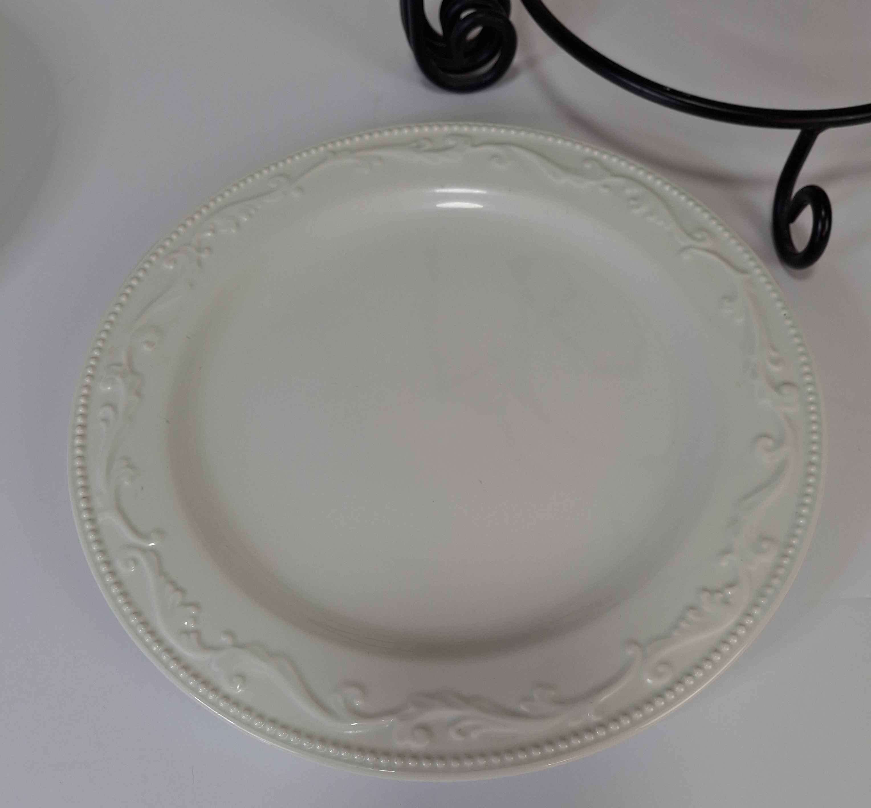 white-ceramic-plate-display-stand-black-metal-tiered-server-appetizer-dessert