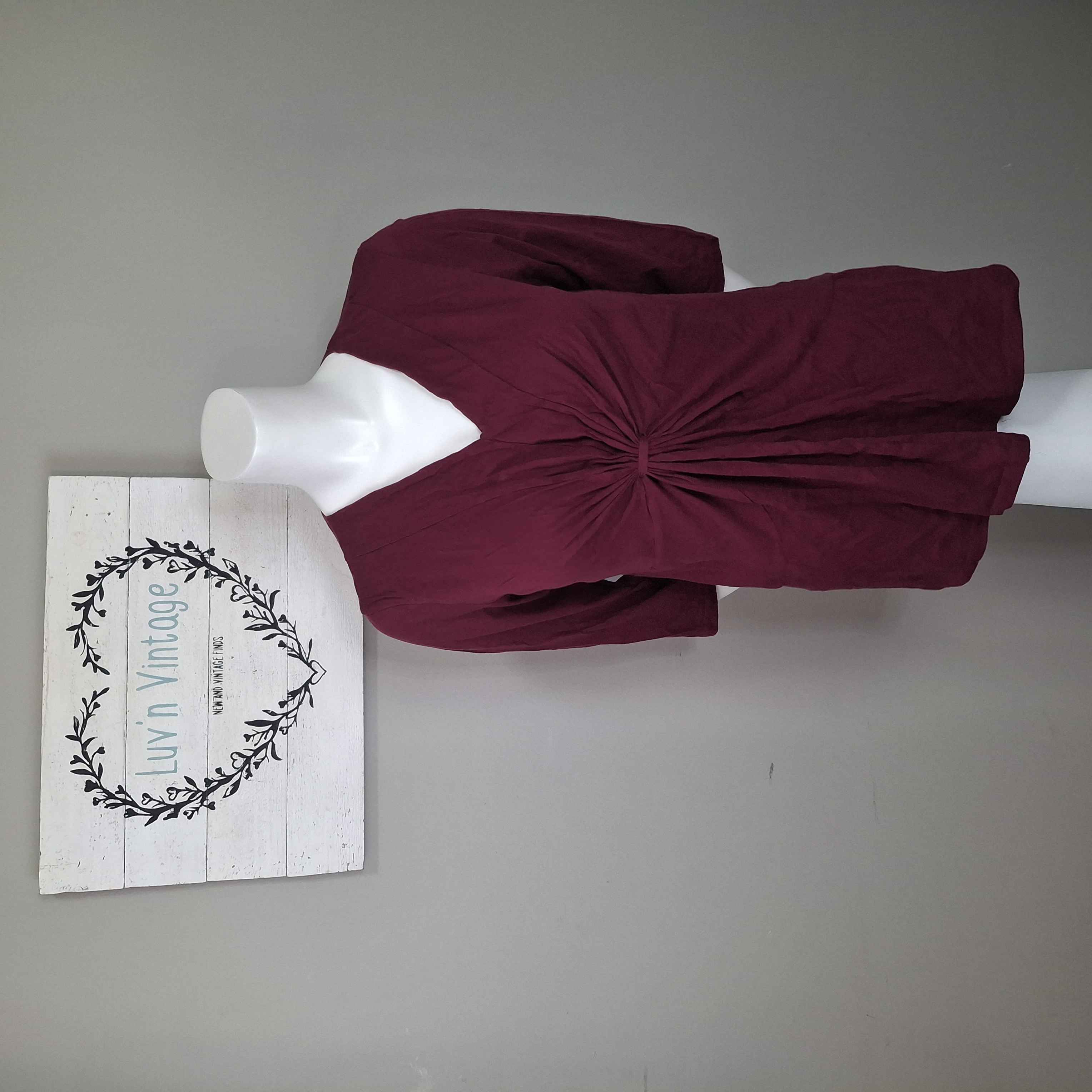 Motherhood Maternity Burgundy Knot Front V-Neck 3/4 Sleeve Cotton Tunic Top Sz M