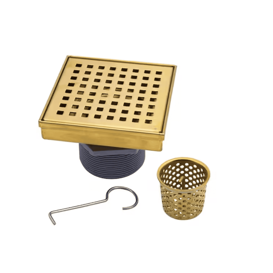 Oatey DS32040BG Designline 4 in. x 4 in. Stainless Steel Square Shower Drain with Square Pattern Drain Cover in Brushed Gold