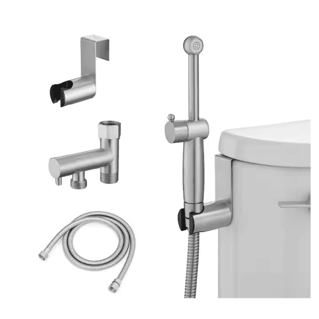 BWE A-9H-7807-N Non-Electric Bidet Sprayer for Toilet Handheld Brass Bidet Attachment Diaper Sprayer Wall Toilet Mount in Brushed Nickel