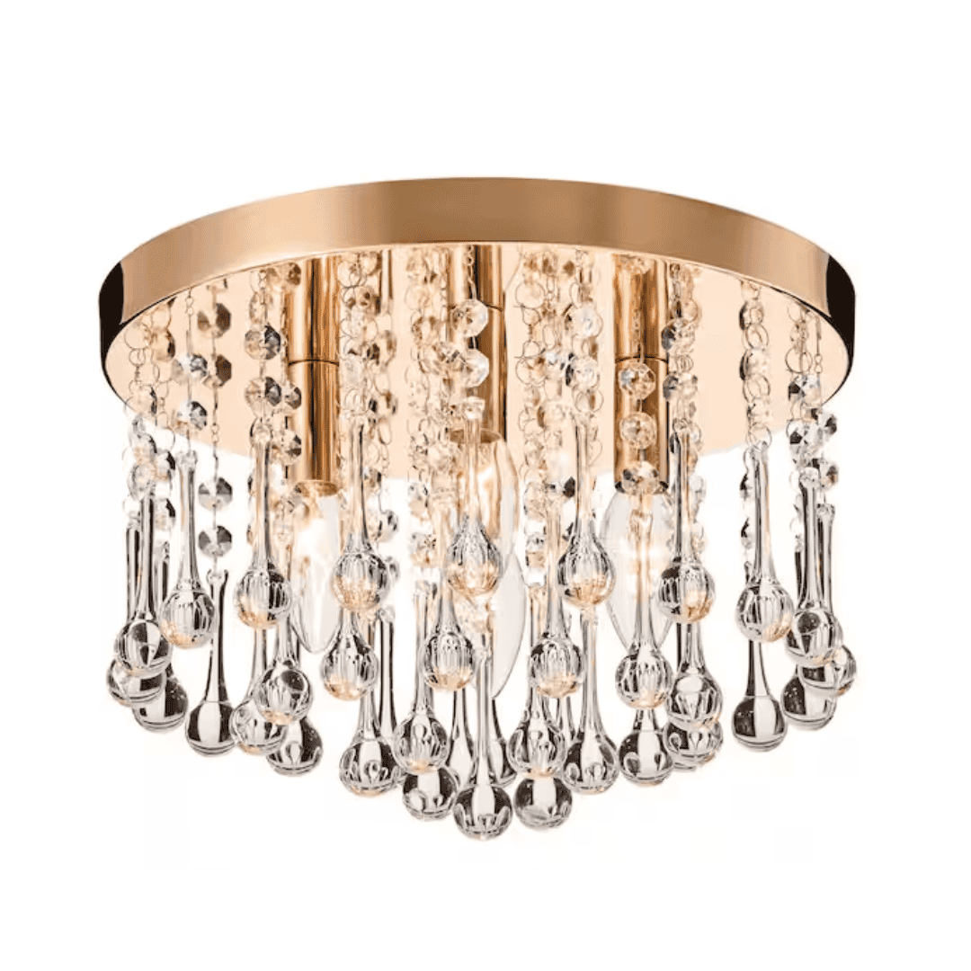 Merra CRL-2218-GD-BNHD-1 4-Light 11.8 in. Crystal Chandelier Drum Flush Mount Light Fixture, Gold