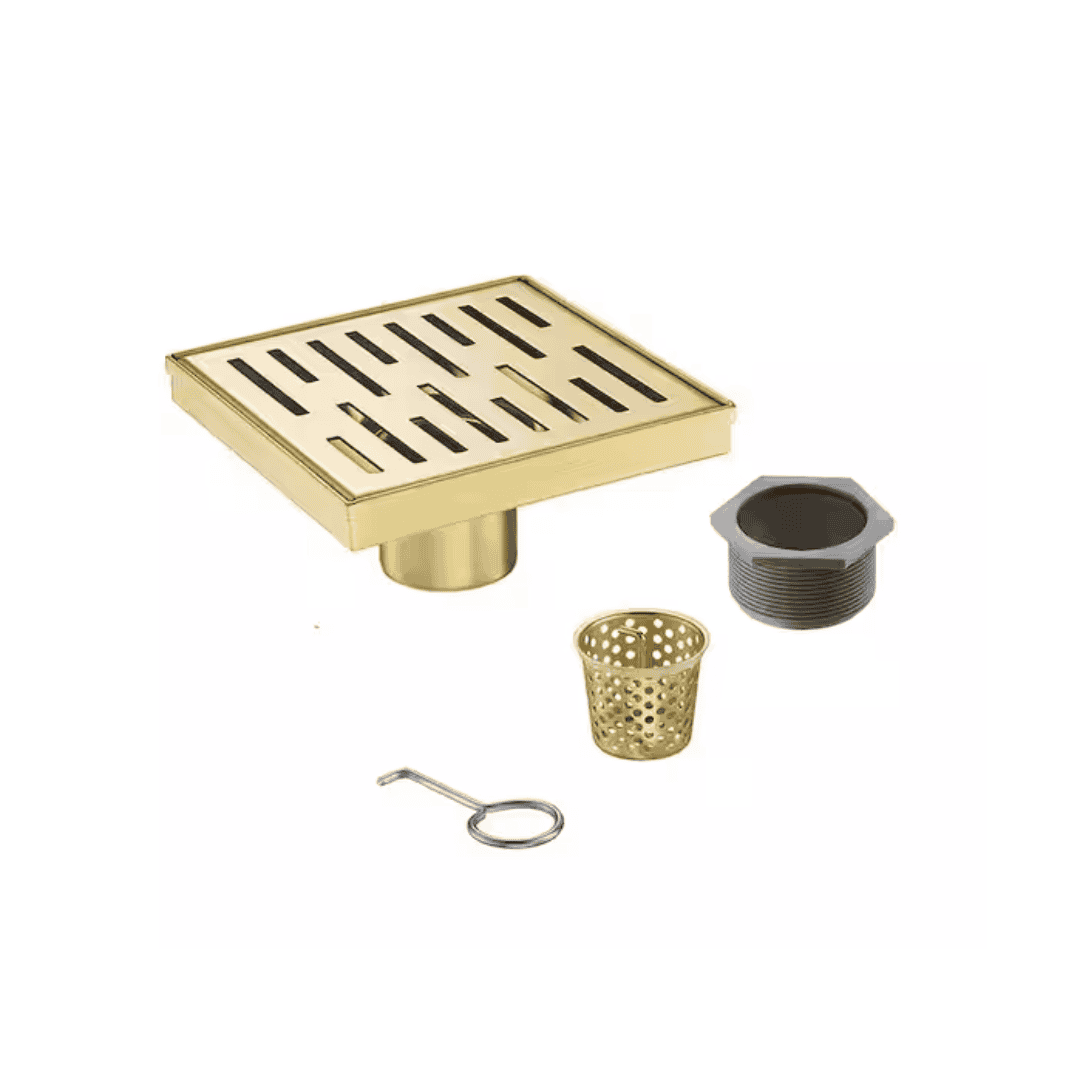 Elegante Drain Collection KD01A113-4-ZGP 4 in. Square Stainless Steel Drain Shower with Slot Pattern and Zirconium Gold Plating