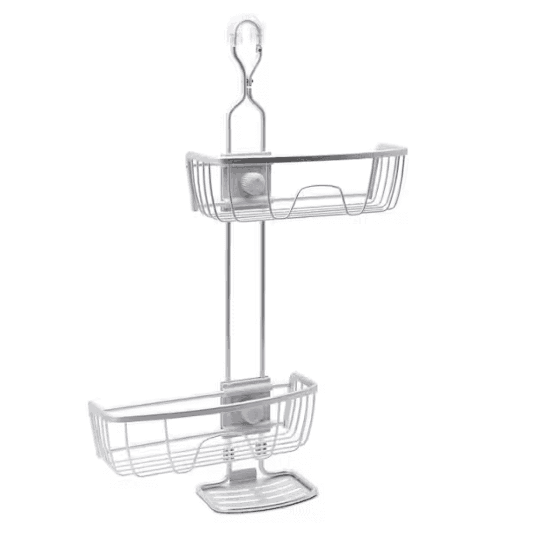 Zenna Home 7413AL NeverRust Aluminum 4-Way Adjustable Shower Caddy in Satin Chrome