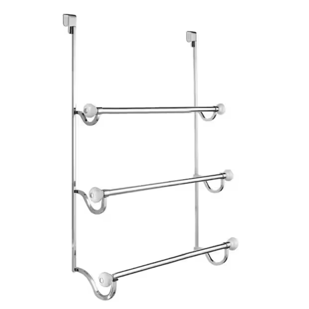 interDesign 73410 York Over Shower Door Towel Rack-3 in White and Chrome