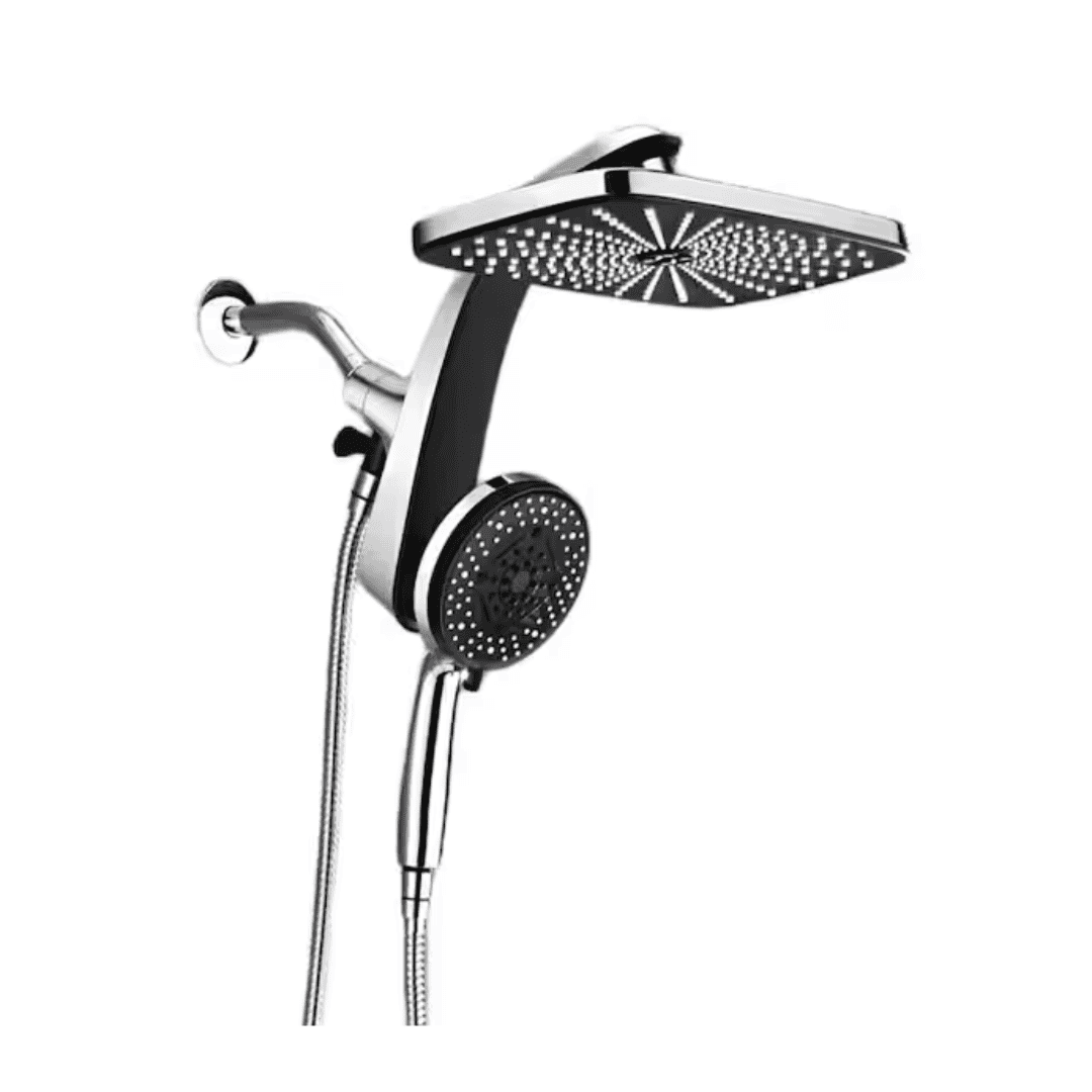Numhew E4G2S3N5 2-Piece High Pressure Rain Shower Head in Chrome with Fixed Showerhead and 10 Sprays Handheld Shower Head