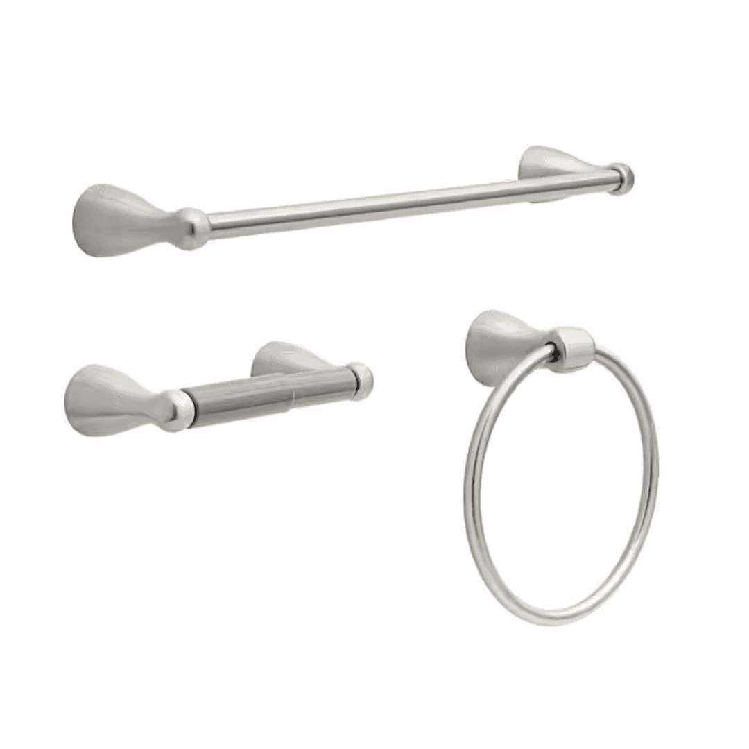 Delta FND63-BN Foundations 3-Piece Bath Hardware Set with 18 in. Towel Bar, Toilet Paper Holder, Towel Ring in Brushed Nickel