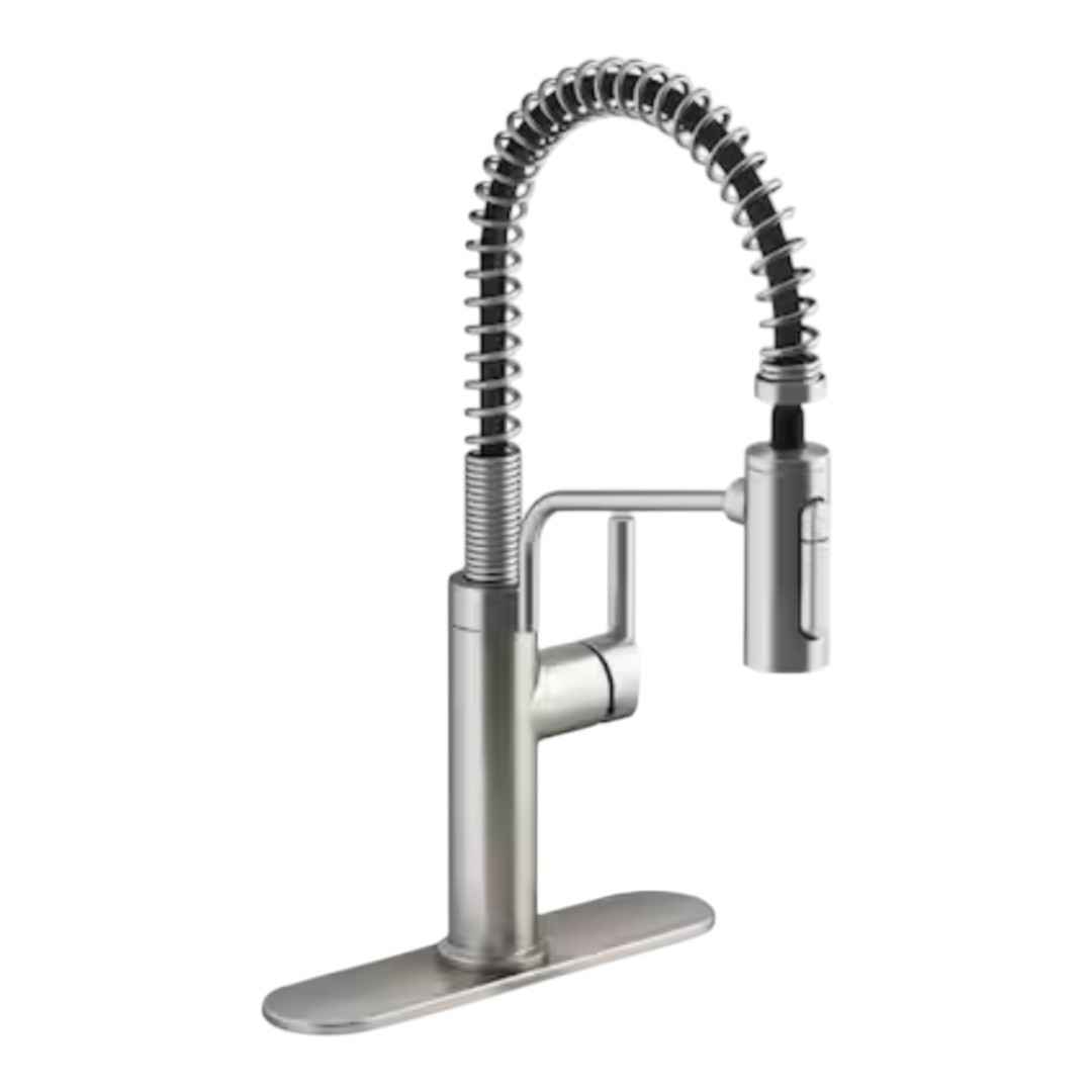 KOHLER R38633-LVS Ringby 18.06 in. H Single Handle Pull Down Sprayer Kitchen Faucet with 180-degree Spout Swivel in Spot-Repel Stainless