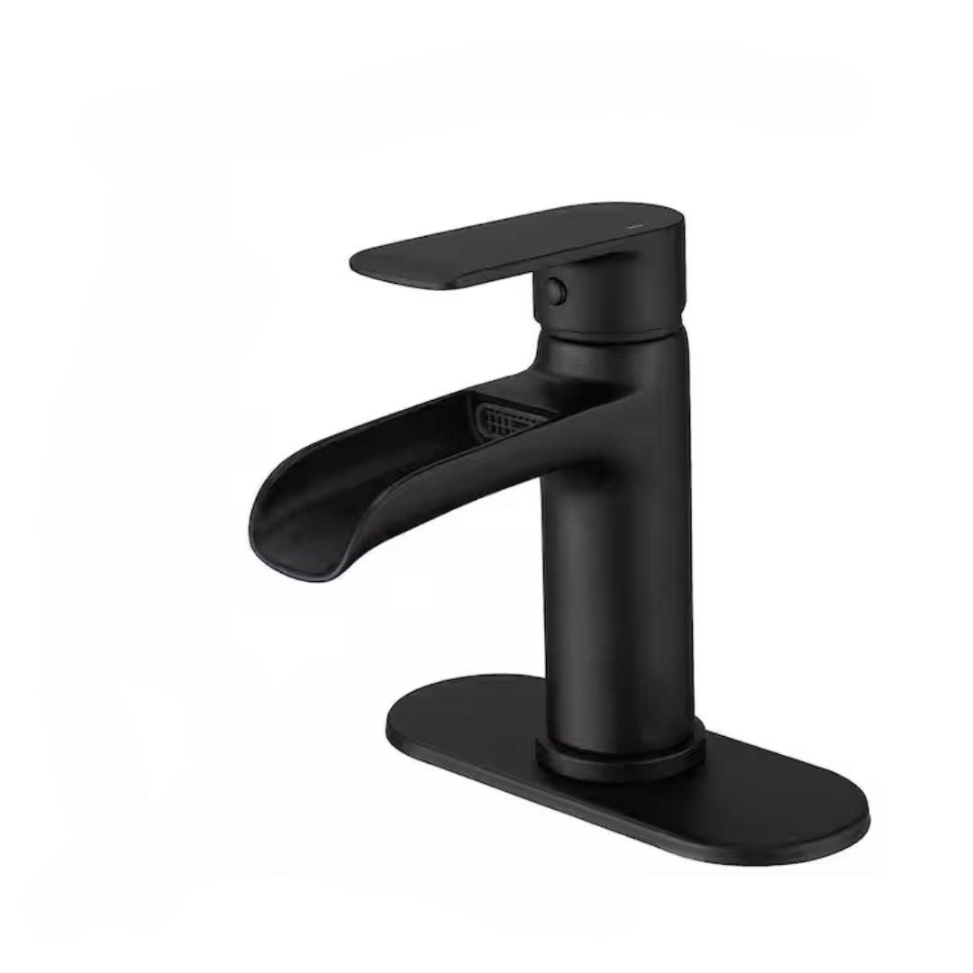 BWE A-96071-B Waterfall Single Handle Single Hole Modern Bathroom Faucet Bathroom Drip-Free Vanity Sink Faucet in Matte Black
