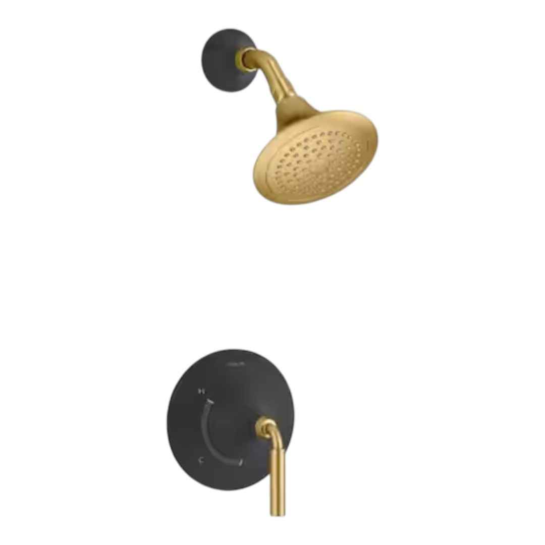 KOHLER TS27420-4G-BMB Tone 1-Handle Shower Faucet Trim Kit in Matte Black with Moderne Brass (Valve Not Included)
