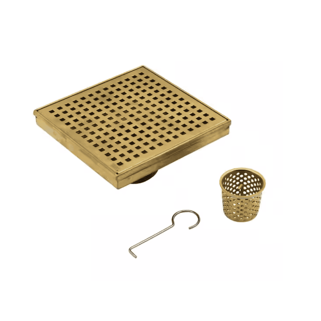 Oatey DS32060BG Designline 6 in. x 6 in. Stainless Steel Square Shower Drain with Square Pattern Drain Cover in Brushed Gold