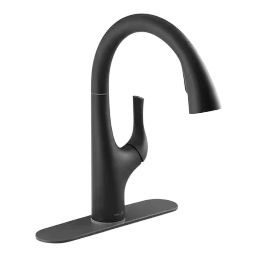KOHLER R27141-BL Avi 13.5 in. Single Handle Pull Out Sprayer Kitchen Faucet with 180° Spout Swivel in Matte Black