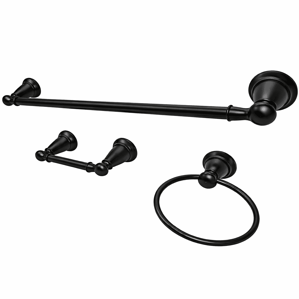 Y2633BL 3-Piece Bathroom Hardware Set with 24 in. Towel Bar, Toilet Paper Holder and Towel Ring in Matte Black