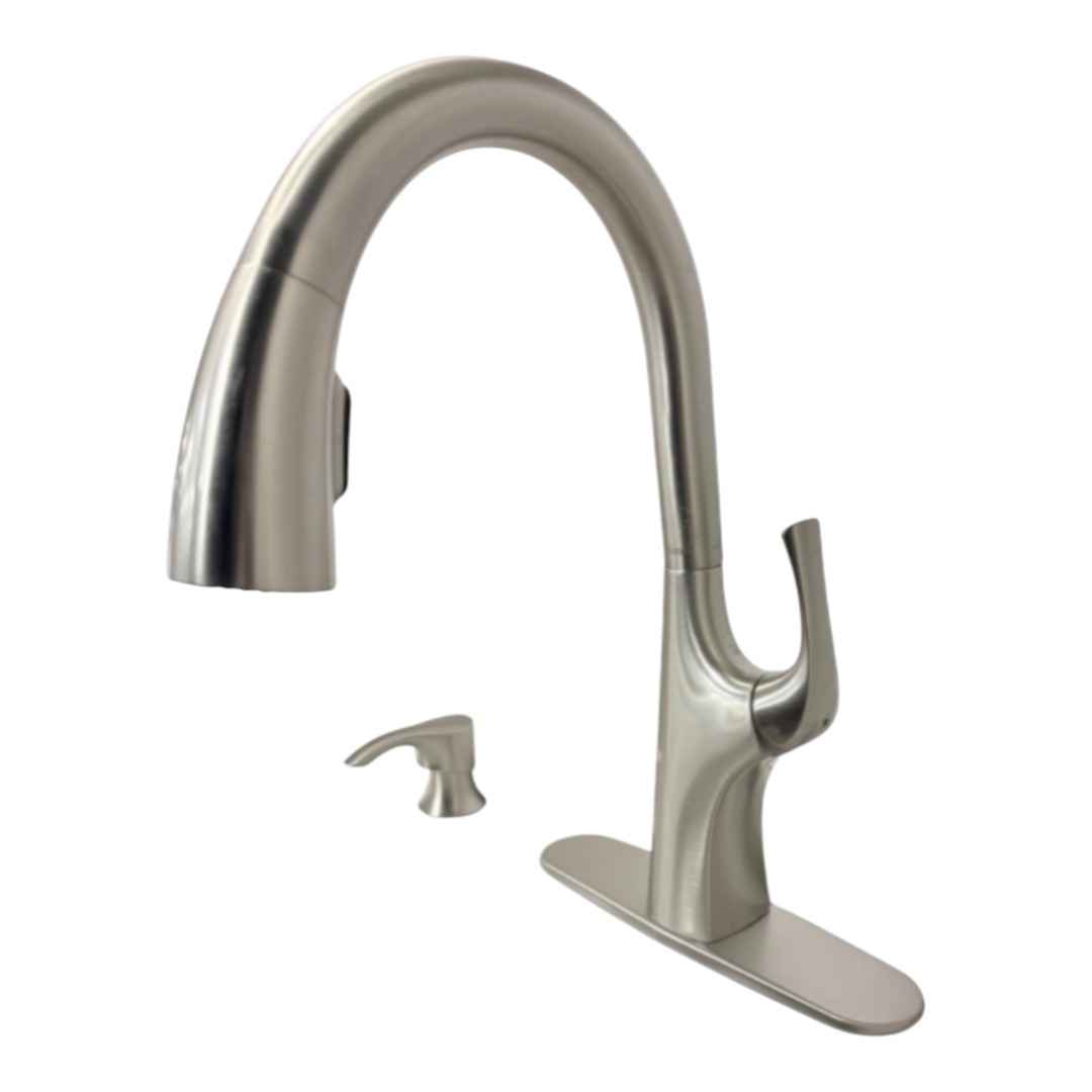 F-529-7LRRGS Single-Handle Pull Down Sprayer Kitchen Faucet with Soap Dispenser in Stainless Steel Finish