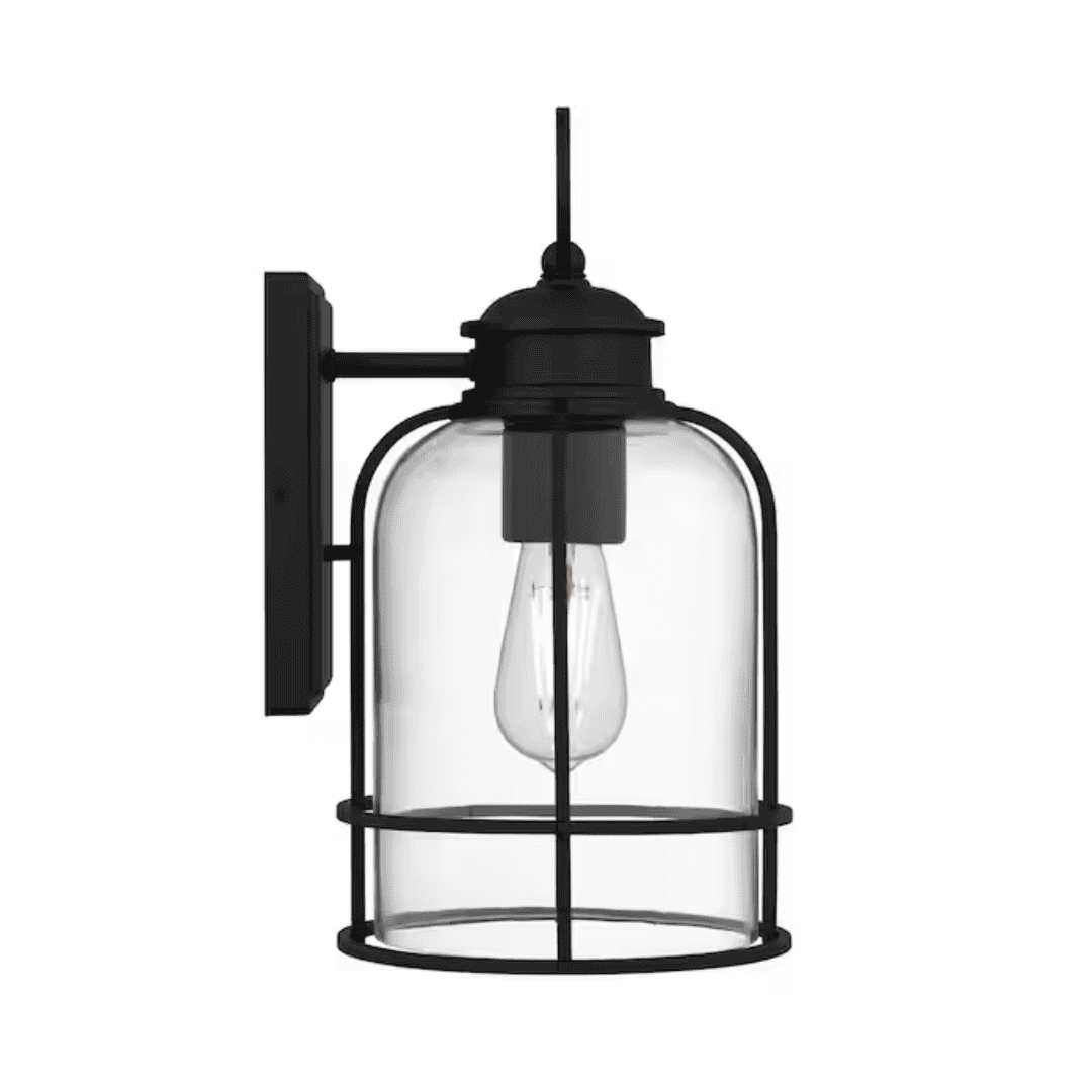 Quoizel DSHD41062C Camberly 14.63 in. 1-Light Matte Black Outdoor Hardwired Wall Lantern Sconce with Clear Glass Shade
