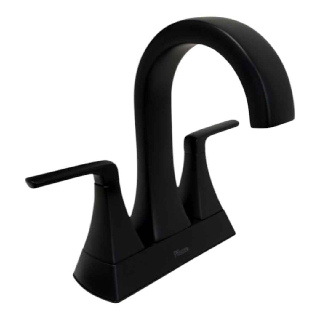 LF048-BIESDB 4 in. Centerset Double Handle High Arc Bathroom Faucet with Drain Kit Included in Matte Black Finish