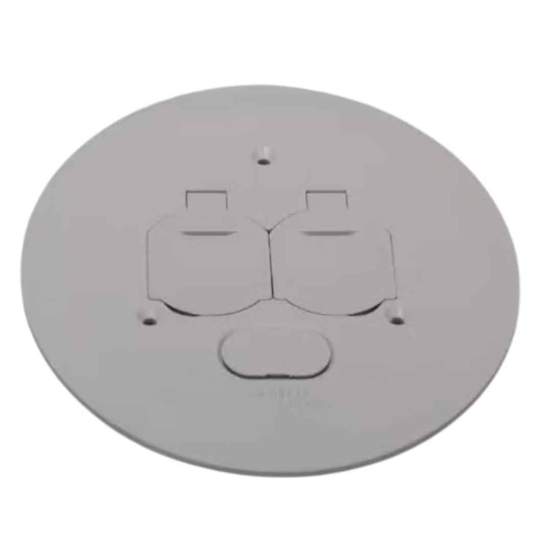 NEWHOUSE ELECTRIC 8100PVG Low-Profile Round Floor Box Outlet Cover with 2 Lift Lids, Gray