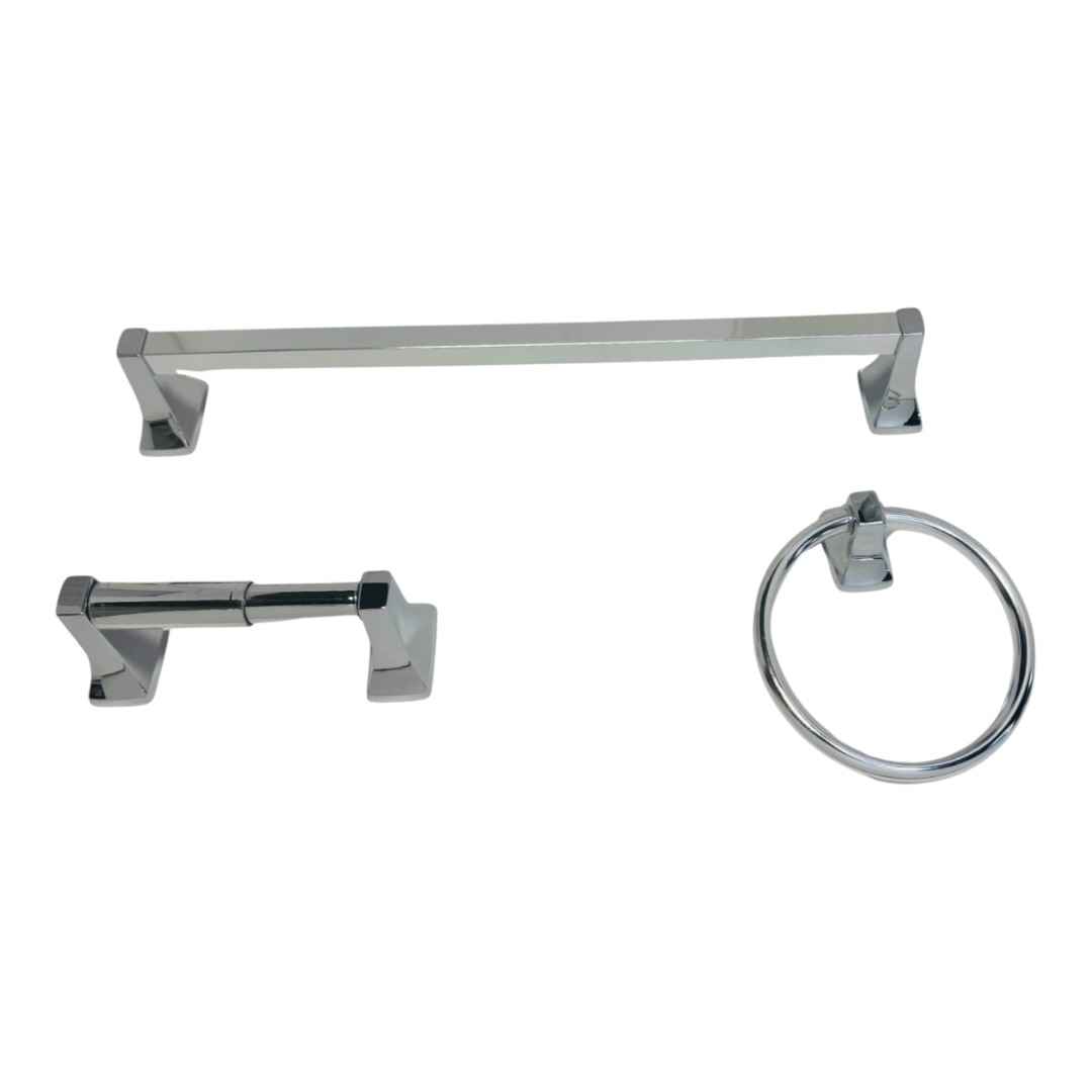 YB0193CH 3-Piece Bathroom Hardware Set with 18 in. Towel Bar in Chrome