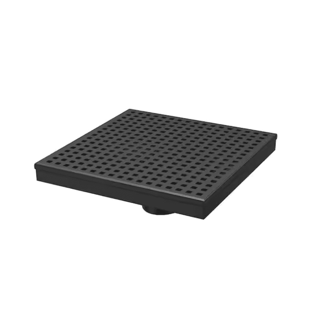RELN FD0802SQBK 8 in. x 8 in. Matte Black Shower Drain with Square Pattern Drain Cover