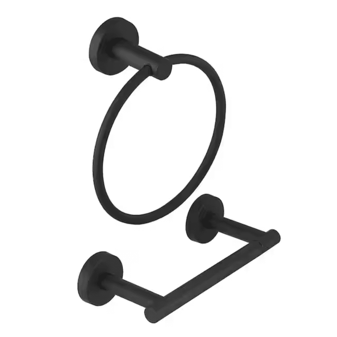 BWE A-91079-2-B 2-Piece Bath Hardware Set with Towel Ring Toilet Paper Holder Bathroom Towel Holder Set in Matte Black