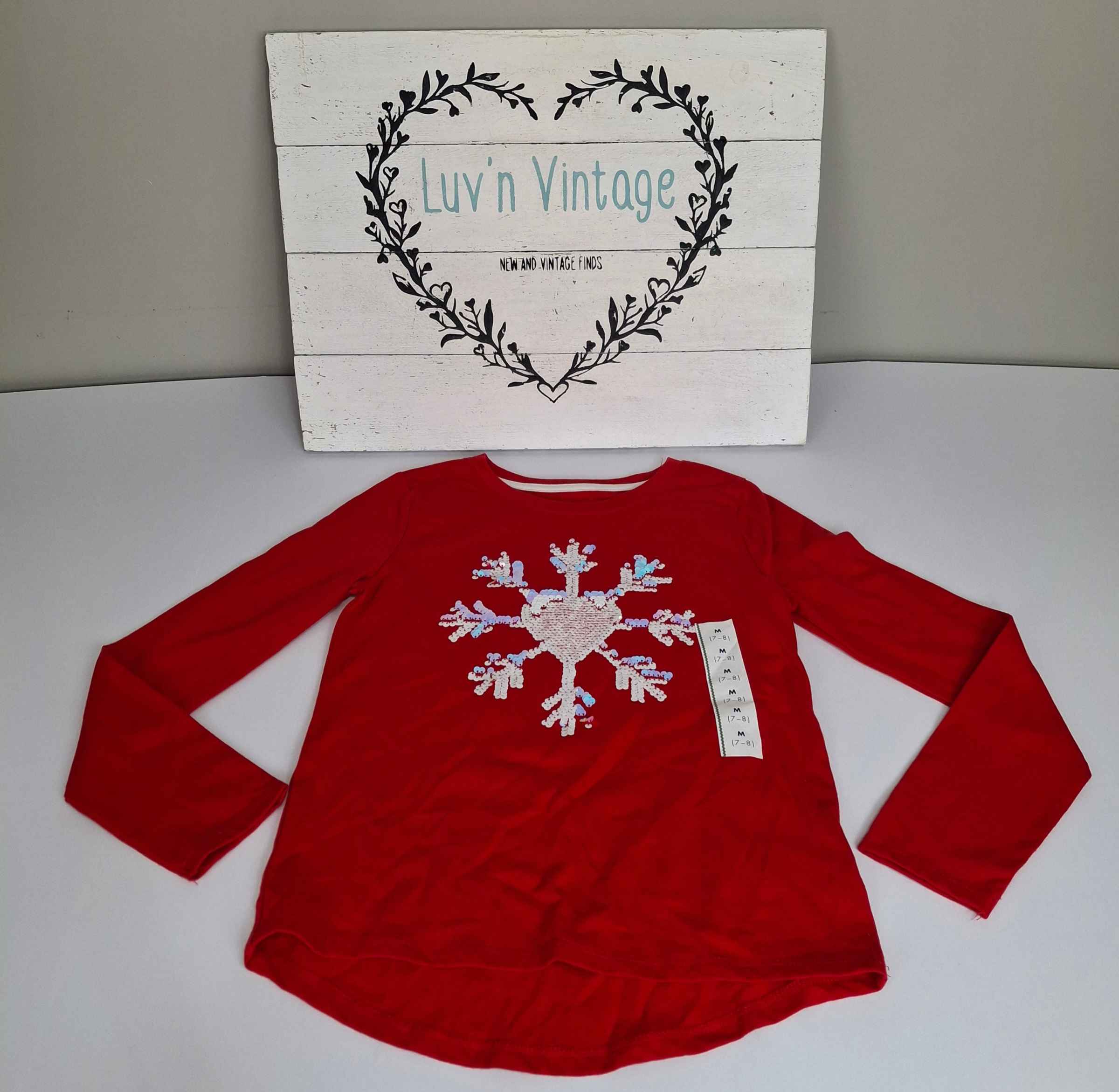 Cat Jack Red Long Sleeve T Shirt Snowflake Sequin Girls Size M 7 8