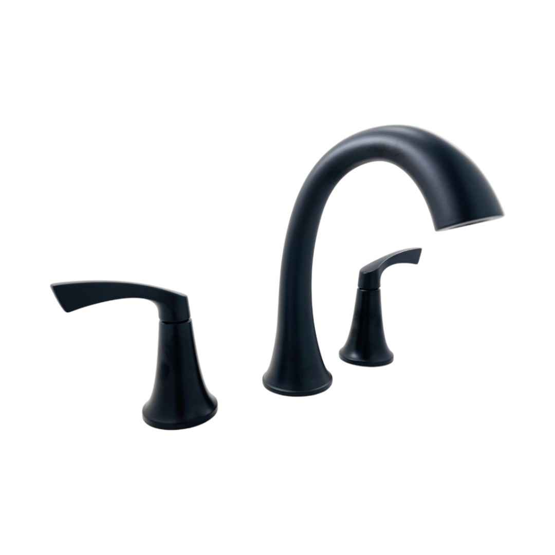84468BL 8 in. Widespread Double Handle High-Arc Bathroom Faucet with Valve in Matte Black Finish
