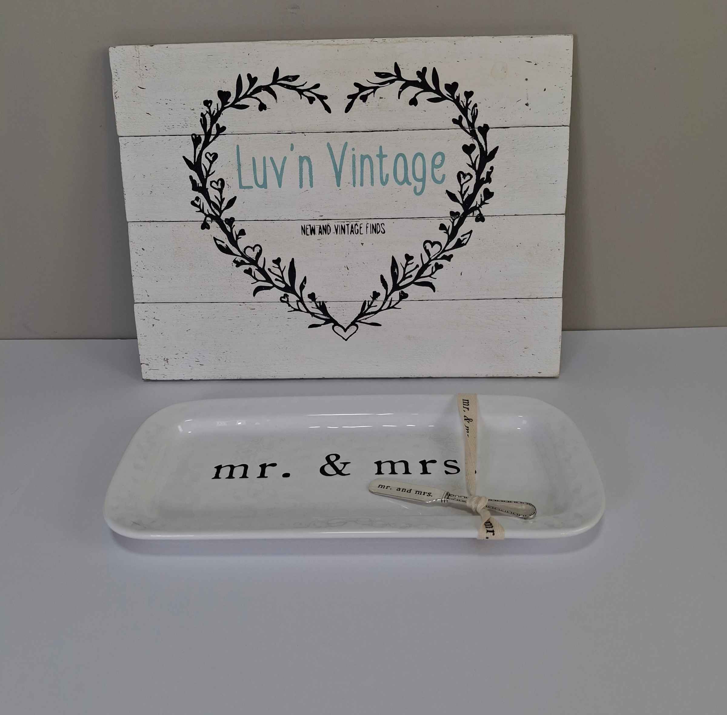 Mud Pie Mr Mrs Ceramic Serving Tray with Spreader Wedding Bridal Shower Gift