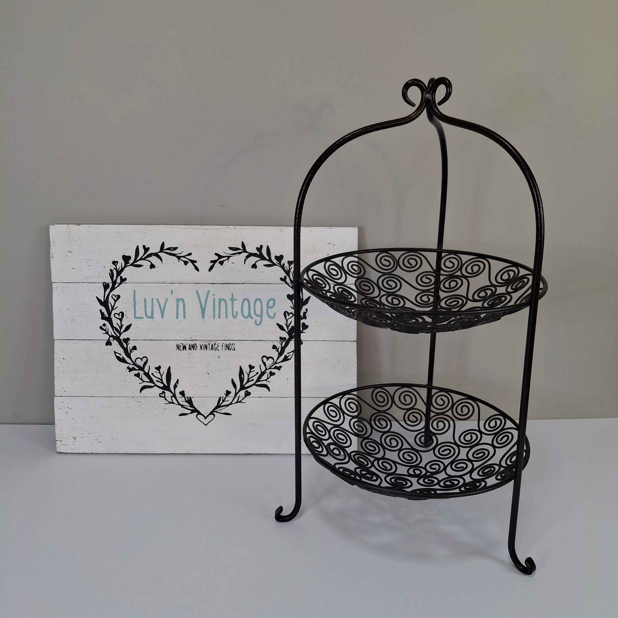 Ornate Scroll Two Tier Metal Serving Stand Dessert Fruit Display