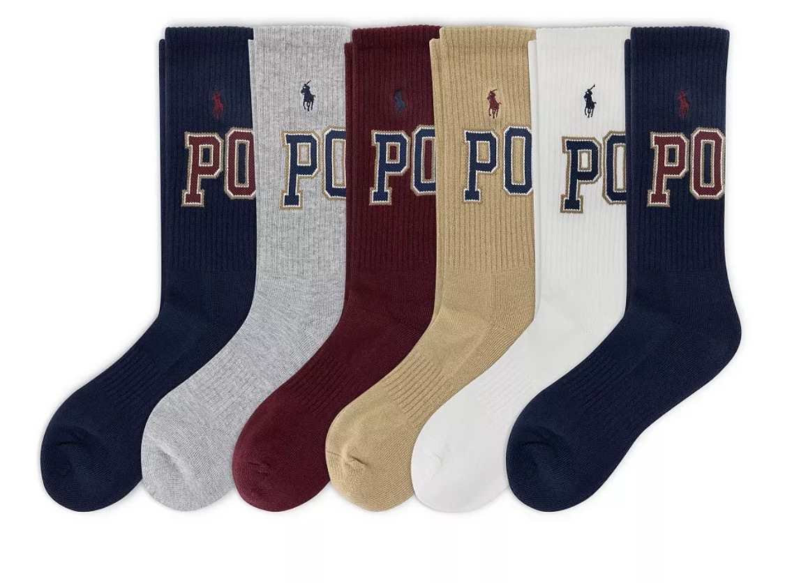 Ralph Lauren Polo Men’s Varsity Logo Crew Socks 6-Pack
