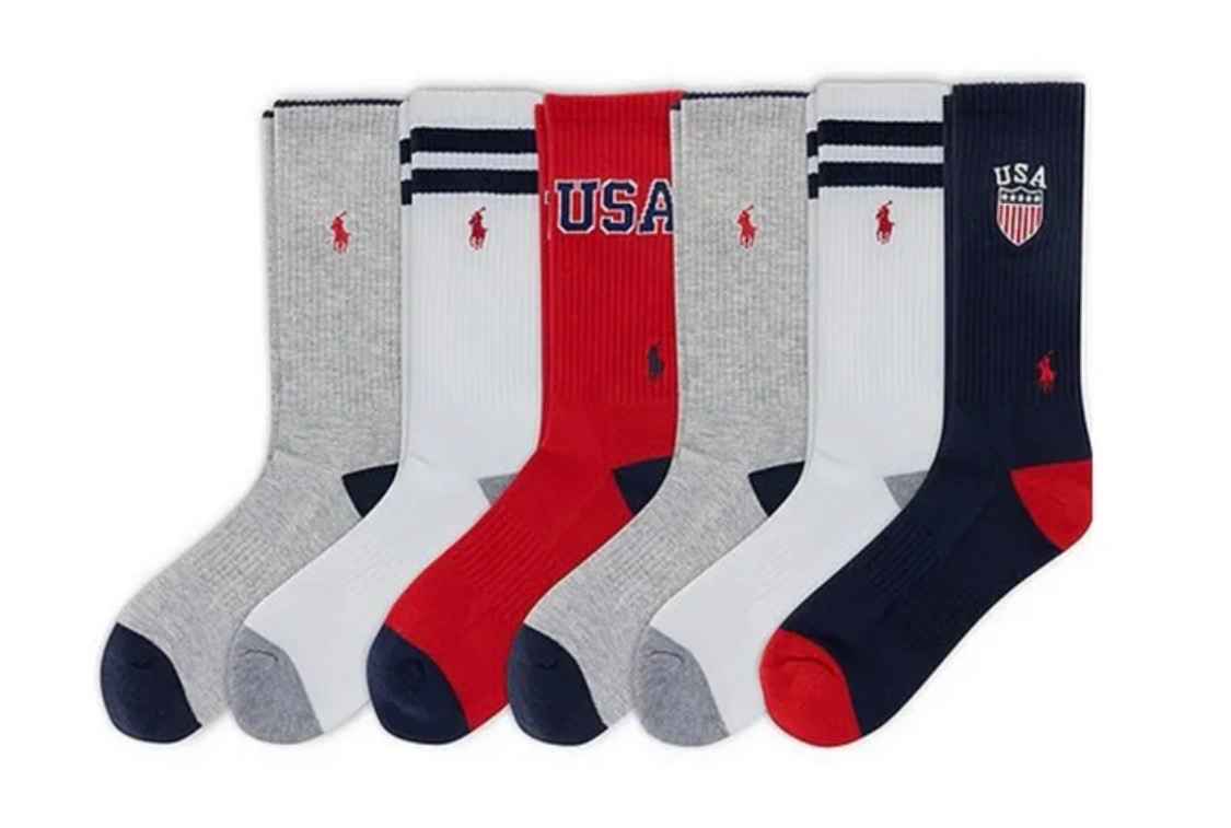 Ralph Lauren Polo USA Crew Socks One Size Assorted 6-Pack