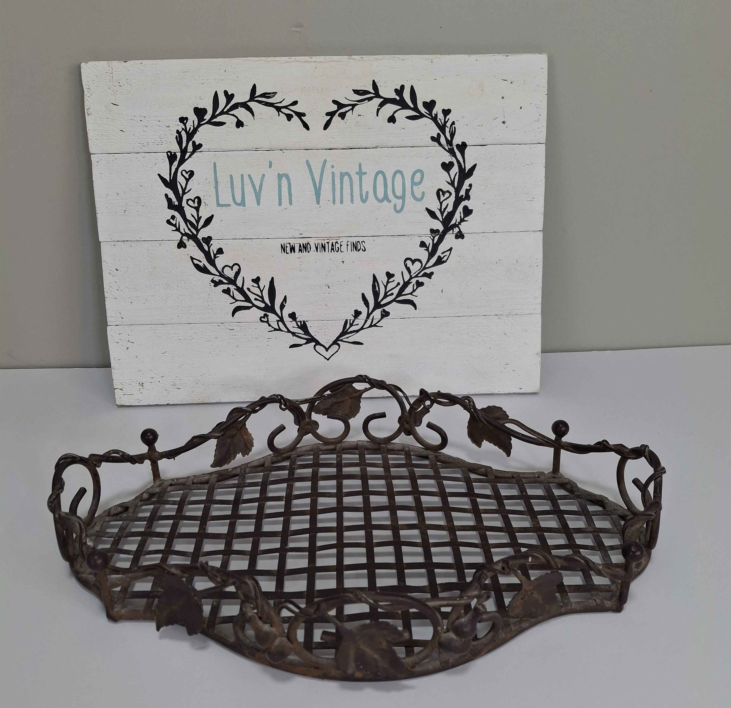 Rustic Wrought Iron Grapevine Leaf Decorative Tray Centerpiece Bronze Finish