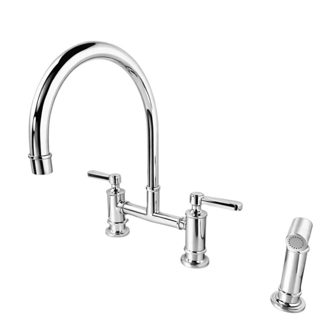 2-Handle Bridge Kitchen Faucet with Side Sprayer in Polished Nickel
