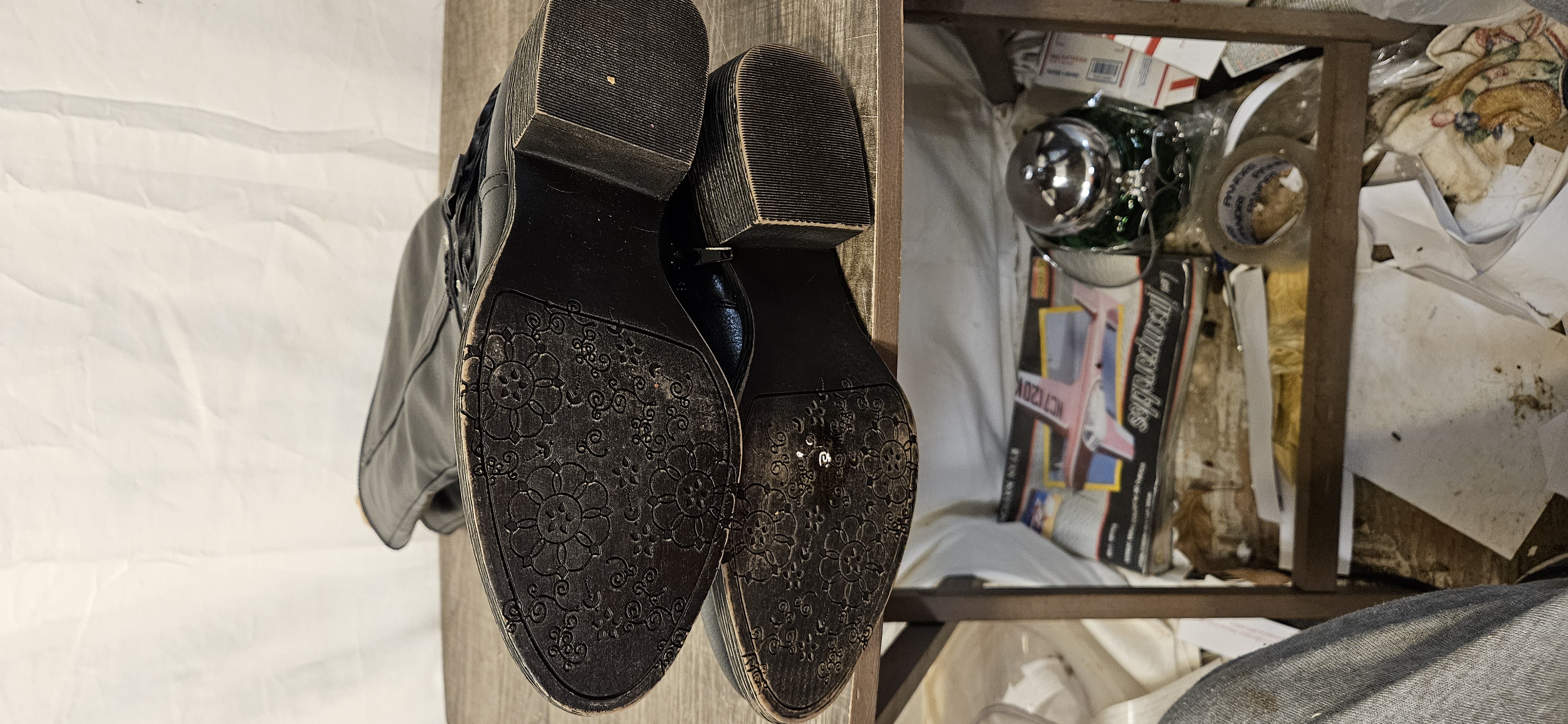 womens-black-knee-high-riding-boots-size-6-5-features-braided-and-studded-strap-details-around-the-ankle-inside-zip-up-closure-excellent-used-condition-item-3469