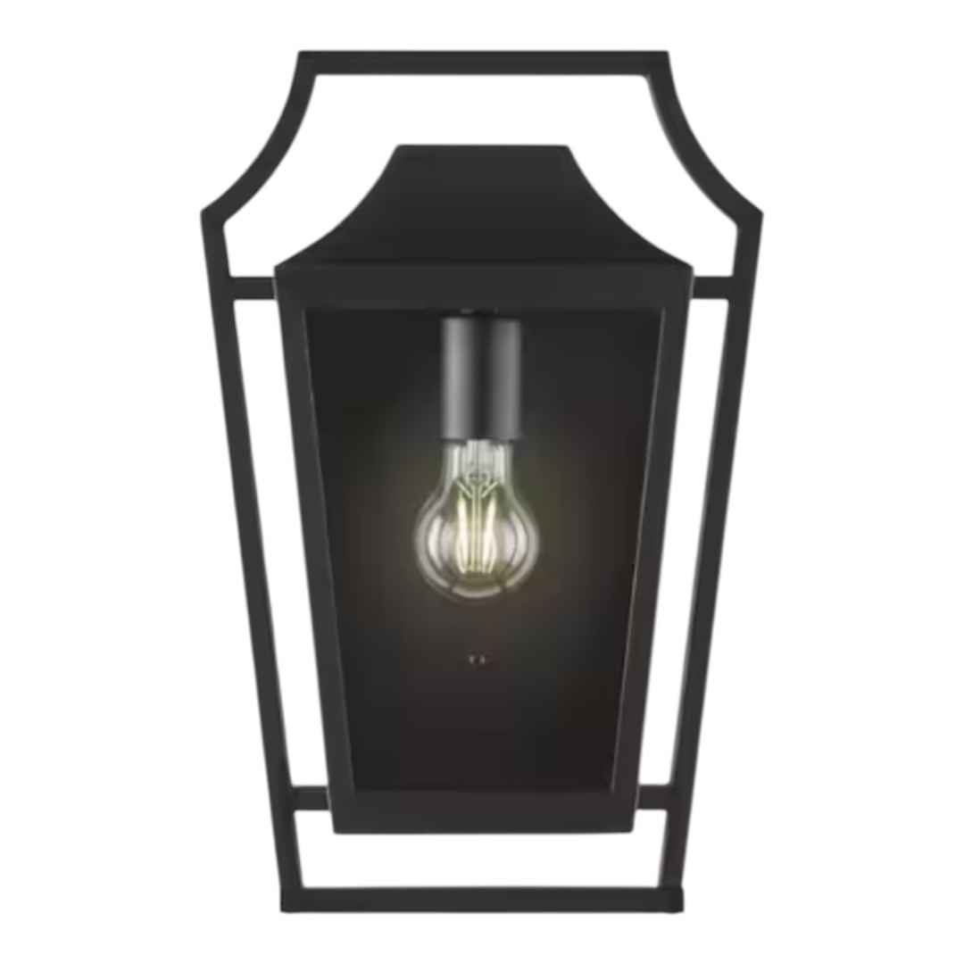 HB7099-43 Elsmere Matte Black 1-Light Line Voltage Hardwired Outdoor Porch Light Wall Lantern Sconce with No Bulb Included