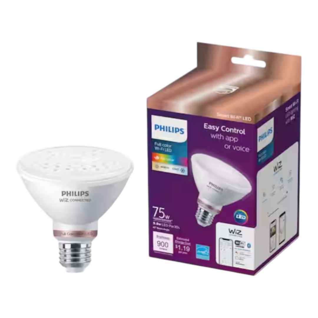 Philips 567149 75-Watt Equivalent PAR30S Smart Wi-Fi LED Color Changing Light Bulb Powered by WiZ with Bluetooth (1-Pack)