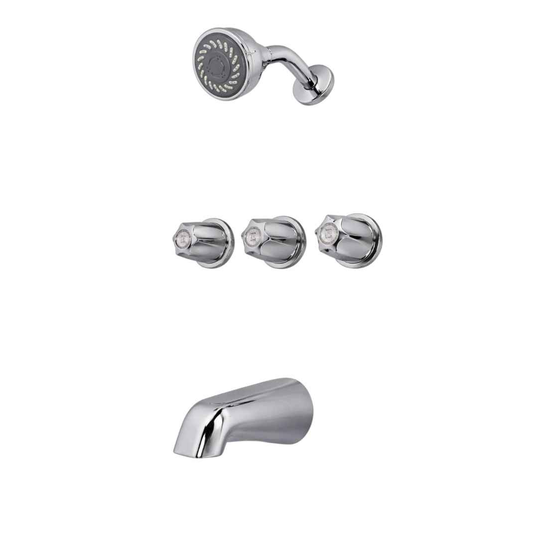 LG01-1120 3-Spray 3-Handle Tub and Shower Faucet with Metal Knobs in Polished Chrome (Valve Included)