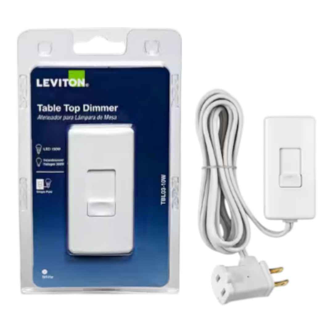 Leviton R12-TBL03-10W Table Top Plug In Lamp Dimmer for Dimmable LED, Halogen and Incandescent Bulbs - White TBL03-10W
