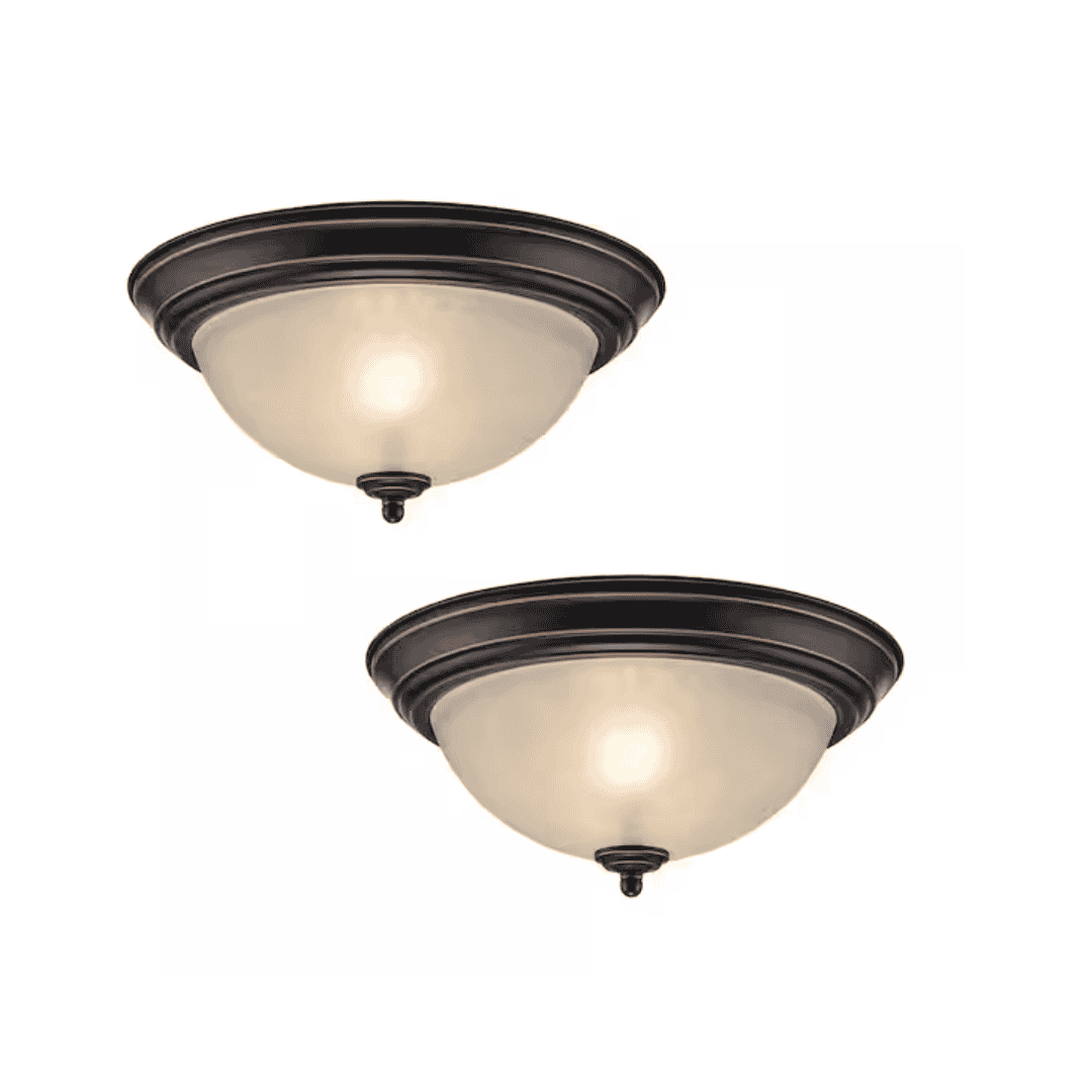 HPI-9722T ROB 12.75 in 2-Light Oil Rubbed Bronze Flush Mount Ceiling Light Fixture with Tea Stained Glass Shade (2-Pack)