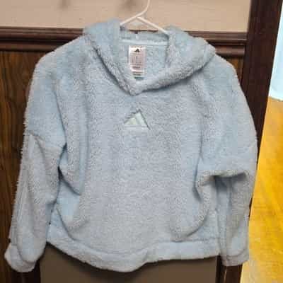 adidas 3S Sherpa Hooded Pullover Fleece Hoodie Halo Mint Women's Size L AA10478