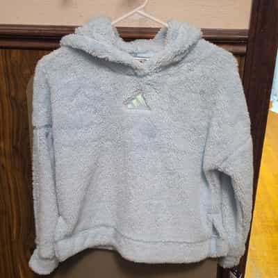 Adidas Sherpa Hoodie Pullover Halo Mint 3 Stripe Fleece Women’s M 10/12 NWT