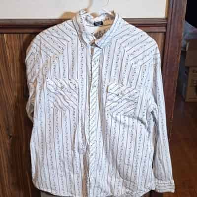 Bullhead Western Style Men's White Blue Striped Button-Up Shirt XXL